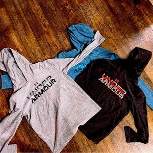 Under Armor, Youth Large Long Sleeve Shirts with hoodies. Bundle of 3.